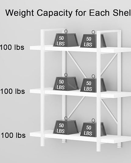 HSH 3 Tier White Bookshelf, Modern Small 3 Shelf Bookcase, Industrial Metal Wood Storage Shelves and Display Book Rack, Farmhouse Open Low Book shelf for Bedroom Living Room Office, White Oak - LeafyLoom