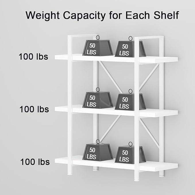 HSH 3 Tier White Bookshelf, Modern Small 3 Shelf Bookcase, Industrial Metal Wood Storage Shelves and Display Book Rack, Farmhouse Open Low Book shelf for Bedroom Living Room Office, White Oak - LeafyLoom