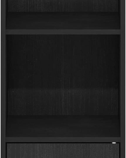 Furinno Luder Shelf Bookcase with 1 Door Storage Cabinet, Blackwood - LeafyLoom