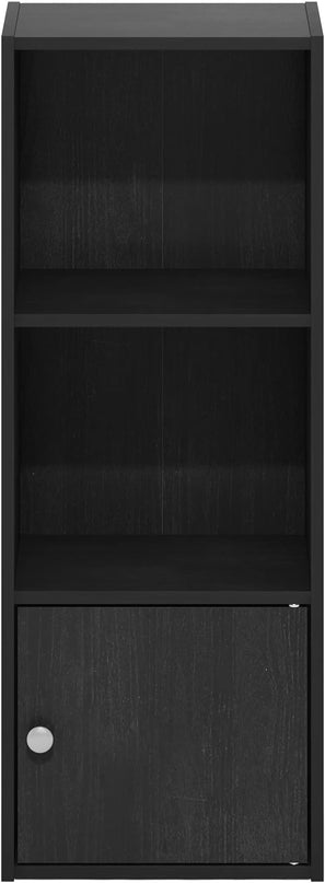 Furinno Luder Shelf Bookcase with 1 Door Storage Cabinet, Blackwood - LeafyLoom