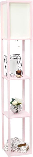 Simple Designs LF1014-LPK-2PK Three Shelf Etagere Organizer Storage Floor Lamp 2 Pack Set with White Linen Shade for Living Room, Bedroom, Office, Hallway, Light Pink - LeafyLoom