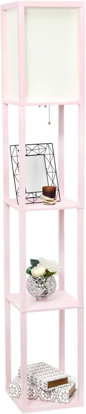 Simple Designs LF1014-LPK-2PK Three Shelf Etagere Organizer Storage Floor Lamp 2 Pack Set with White Linen Shade for Living Room, Bedroom, Office, Hallway, Light Pink - LeafyLoom