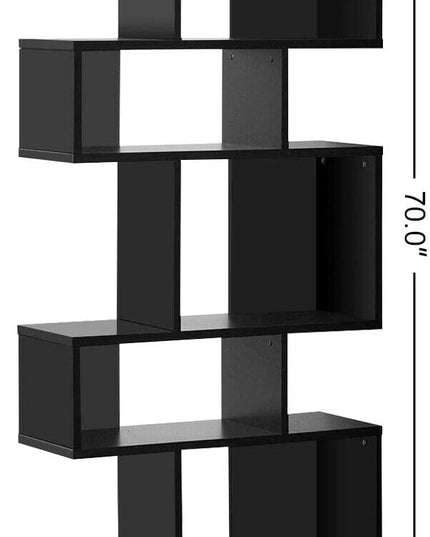 Giantex 5-Tier Geometric Bookshelf Black, 70" Tall Wood Freestanding Decorative Display Open Shelves with Anti-Tipping Device, Each Shelf Holds up to 44 lbs, Wooden S Shaped Bookcase - LeafyLoom