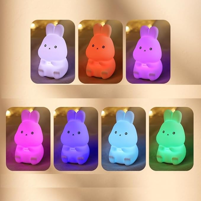 GoLine Mini Bunny Night Lights for Kids Ages 3-8, Cute Silicone Easter Rabbit Lamp with 7 Color, Christmas Birthday Toys Gifts for 4 5 6 7 8 9 10 Year Old Girls Boys Baby Toddlers. - LeafyLoom