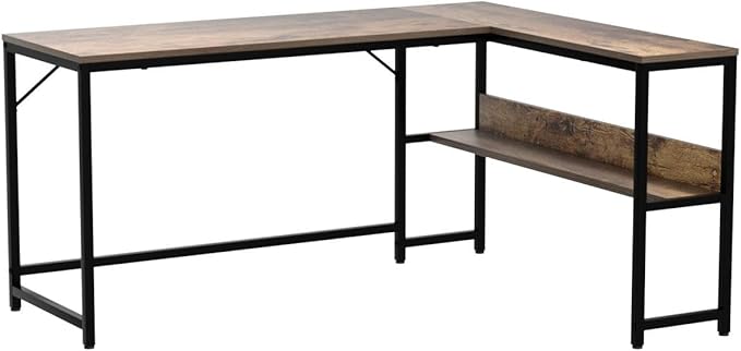 BANTI L Shaped Desk, 55.1 inch Corner Computer Desk with Storage Shelves, Study Writing Table Workstation with Open Shelves for Home Office, Brown - LeafyLoom