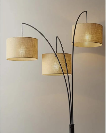 Adesso 4238-26 Trinity Arc Floor Lamp Antique Bronze FinisH, Beige Burlap . Home Decor Lamps and Light Fixtures, 82",3 Arm - LeafyLoom