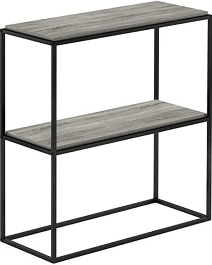 Furinno Moretti Modern Wide Stackable Metal Shelf, French Oak Grey - LeafyLoom