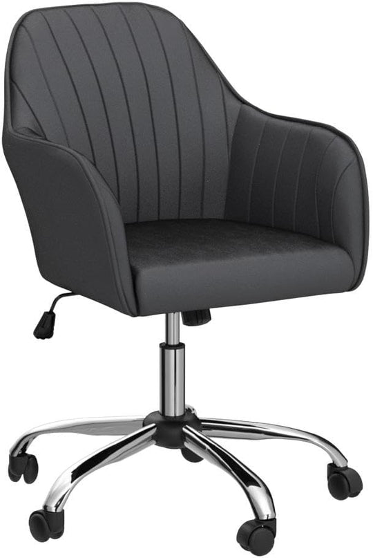 Yaheetech Modern Velvet Desk Chair Soft Height-Adjustable Swivel Computer Chair for Makeup Room Living Room Bedroom Soft Upholstered Office Chair Gray - LeafyLoom