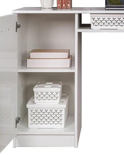 Madesa Computer Desk with 3 Drawers, 1 Door and 1 Storage Shelf, Wood Writing Home Office Workstation, Office Desk with Drawers - 30” H x 18” D x 53” W - White - LeafyLoom