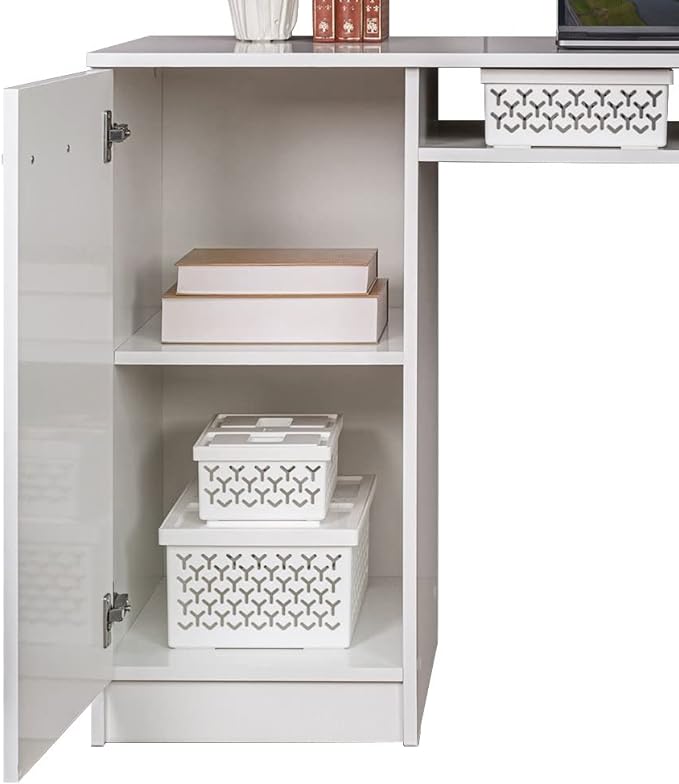 Madesa Computer Desk with 3 Drawers, 1 Door and 1 Storage Shelf, Wood Writing Home Office Workstation, Office Desk with Drawers - 30” H x 18” D x 53” W - White - LeafyLoom