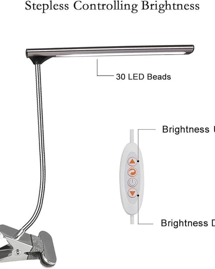 LED Clip on Desk Lamp, Bed Headboard Light with Clamp for Reading, 3000K – 6500K Color Temperature Setting, Stepless Brightness Control, Long USB Cord and AC Adapter Included(Brown) - LeafyLoom