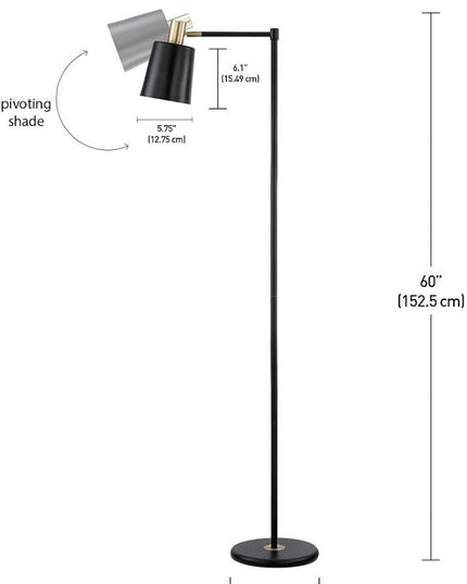 Globe Electric 12916 60" Floor Lamp, Black, Satin Finish, Gold Accents, Floor Lamp for Living Room, Floor Lamp for Bedroom, Home Improvement, Reading Lamp, Home Office Accessories, Room Décor - LeafyLoom