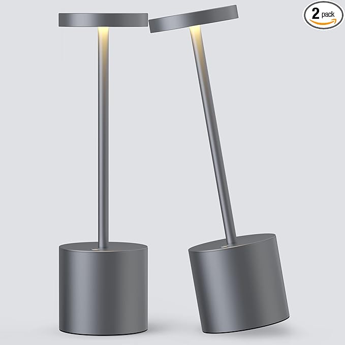 2Pack Cordless Table Lamp, Rechargeable LED Battery 5000mAh Metal USB Portable Powered Desk Lamp, 3 Levels Brightness Light for Restaurants Outdoor (2pack 10.25in Grey) - LeafyLoom