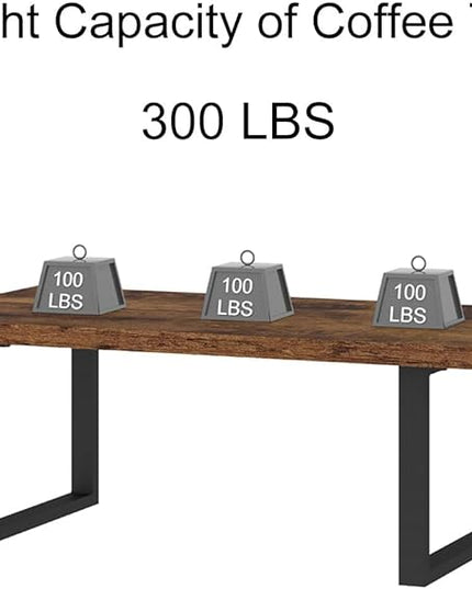 IBF Rustic Living Room Table, Simple Industrial Rectangle Coffee Table, Modern Minimalist Farmhouse Wooden Center Table, Wood and Metal Vintage Coffee Table for Bedroom Office, Rustic Brown, 47 Inch - LeafyLoom