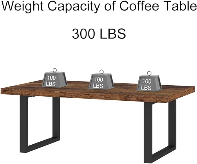IBF Rustic Living Room Table, Simple Industrial Rectangle Coffee Table, Modern Minimalist Farmhouse Wooden Center Table, Wood and Metal Vintage Coffee Table for Bedroom Office, Rustic Brown, 47 Inch - LeafyLoom