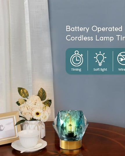 Battery Operated Cordless Lamp Timer,Decorative Table Lamp Battery Powered Lamp with LED Bulb,Decorative Bedside Lamp for Living Room,Bedside Lamp,Night Light (Blue) - LeafyLoom