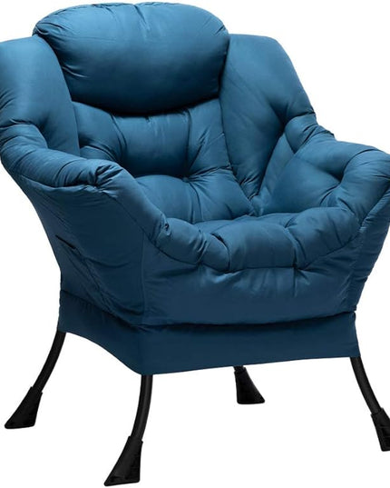 HollyHOME Modern Fabric Large Lazy Chair, Accent Oversized Comfy Reading Chair, Thick Padded Cozy Lounge Chair with Armrest, Steel Frame Leisure Sofa Chair for Living Room, Bedroom, Dorm, Navy Blue - LeafyLoom