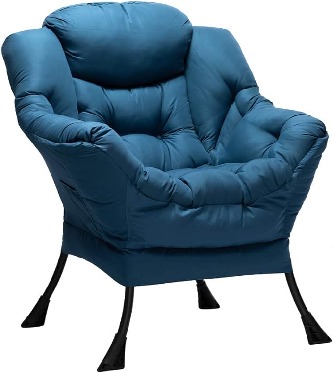 HollyHOME Modern Fabric Large Lazy Chair, Accent Oversized Comfy Reading Chair, Thick Padded Cozy Lounge Chair with Armrest, Steel Frame Leisure Sofa Chair for Living Room, Bedroom, Dorm, Navy Blue - LeafyLoom