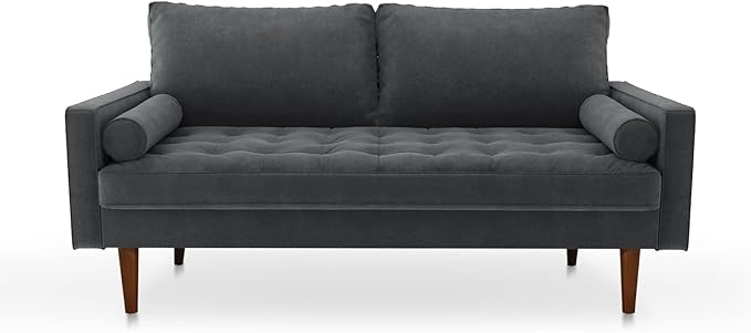 Velvet Furniture for Small Spaces, Mid-Century Modern Loveseats for Living Room, Love Seat Couch Sofas, 70 Inches, Grey - LeafyLoom