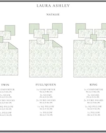 Laura Ashley - Queen Comforter Set, Reversible Cotton Bedding, Includes Matching Shams with Bonus Euro Shams & Throw Pillows (Natalie Sage/Off White, Queen) - LeafyLoom