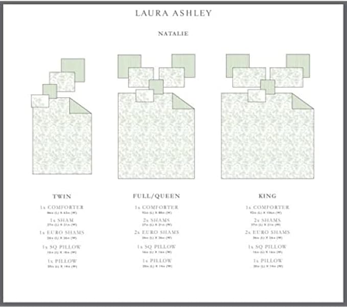 Laura Ashley Home - Twin Size Comforter Set, Reversible Cotton Bedding, Includes Matching Sham with Bonus Euro Sham & Throw Pillows (Natalie Sage/Off White, Twin) - LeafyLoom
