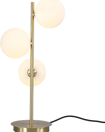 Modern Glass Globe Table Lamp 3 Lights Mid Century Small Gold Desk Lamp Contemporary Minimalist Brass Bedside Table Lamps with White Glass Shade Reading Lamp for Bedroom Office G9 MTL03-W - LeafyLoom