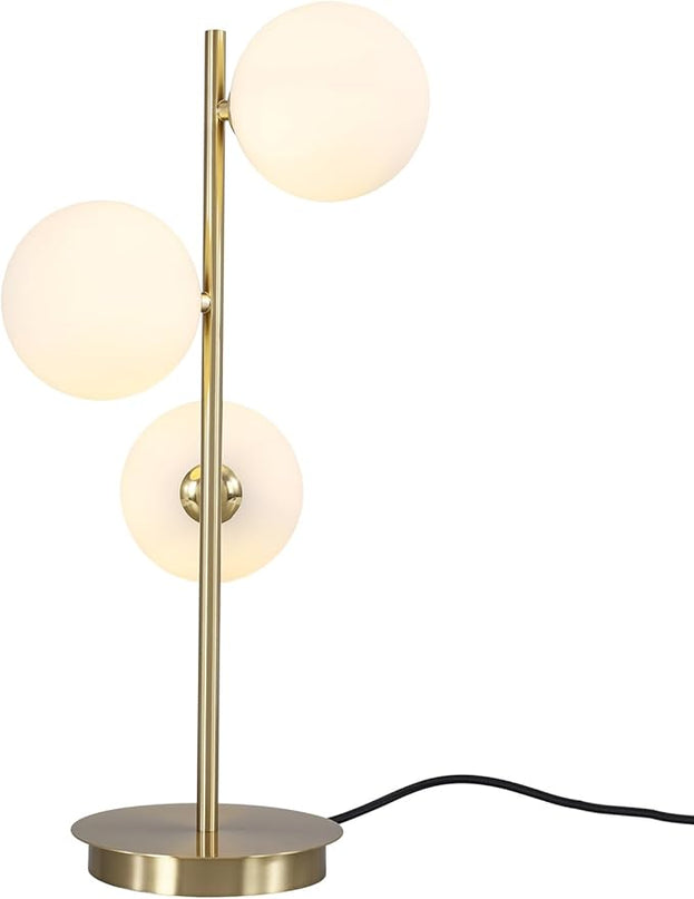 Modern Glass Globe Table Lamp 3 Lights Mid Century Small Gold Desk Lamp Contemporary Minimalist Brass Bedside Table Lamps with White Glass Shade Reading Lamp for Bedroom Office G9 MTL03-W - LeafyLoom