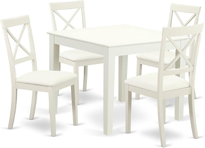 East West Furniture OXBO5-LWH-LC Oxford 5 Piece Dinette Set for 4 Includes a Square Table and 4 Faux Leather Dining Room Chairs, 36x36 Inch - LeafyLoom