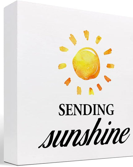 Sending Sunshine Wood Block Sign Desk Decor,Rustic Inspirational Wooden Box Plaque Sign Desk Decor for Home Office Shelf Table Decorations - LeafyLoom