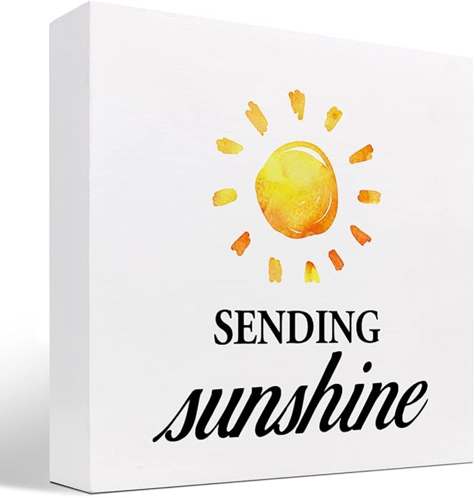 Sending Sunshine Wood Block Sign Desk Decor,Rustic Inspirational Wooden Box Plaque Sign Desk Decor for Home Office Shelf Table Decorations - LeafyLoom