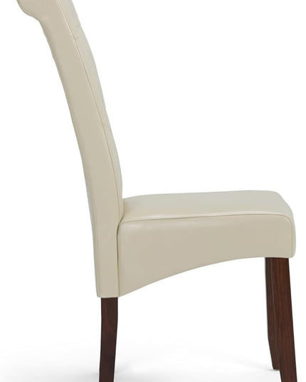 SIMPLIHOME Cosmopolitan Transitional Set with 4 Upholstered Chairs Vegan Faux Leather and 66 inch Wide Table for The Dining Room and Kitchen, 5 Pc, Satin Cream - LeafyLoom