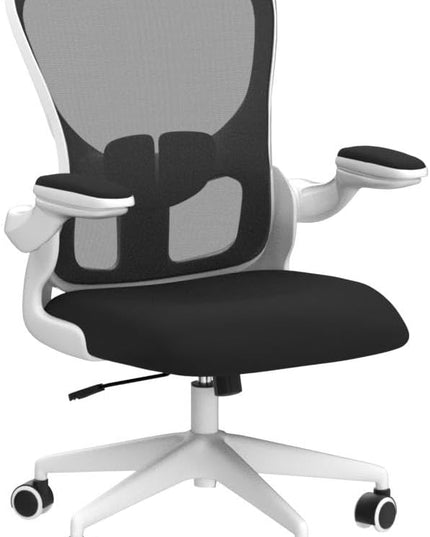 FelixKing Office Desk Chairs, Ergonomic PC Desk Chair with Wheels, Adjustable Lumbar Support and Height, Swivel Computer Chair with Flip-up Armrests, Ergo Mesh Backrest for Working (White) - LeafyLoom