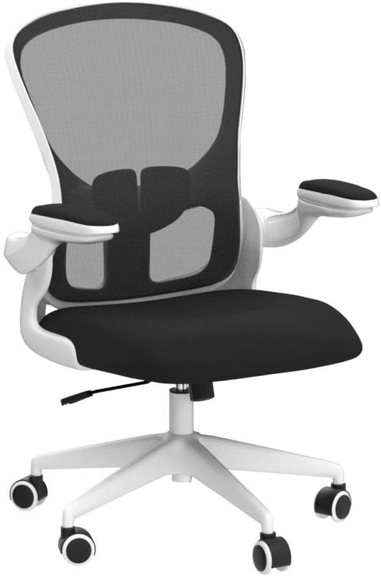 FelixKing Office Desk Chairs, Ergonomic PC Desk Chair with Wheels, Adjustable Lumbar Support and Height, Swivel Computer Chair with Flip-up Armrests, Ergo Mesh Backrest for Working (White) - LeafyLoom