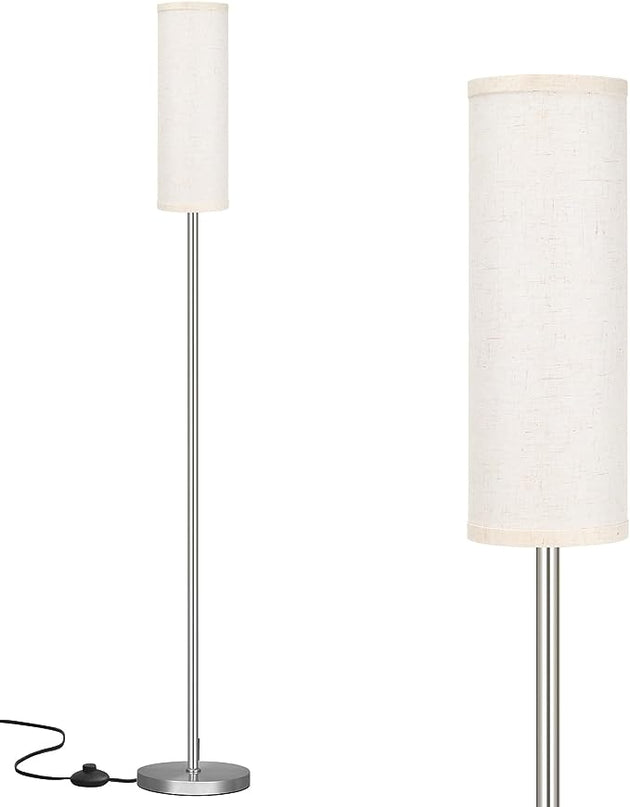 Ambimall Floor Lamp for Living Room - Pole Lamps for Bedrooms, Silver Standing Lamps with Beige Shade, 66'' Tall Lamp for Office, Minimalist Floor Lamp for Home Decor - LeafyLoom