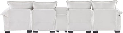 U Shaped Modular Sectional Sofa Deep Seat Oversized Symmetrical Corner Couch with Console,Cupholders and USB Ports, 6 Seater Velvet Upholstered Corner Sofa&Couches with Double Chaise Lounge - LeafyLoom