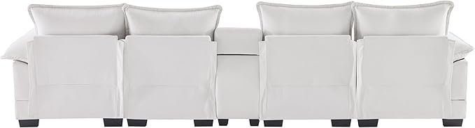 U Shaped Modular Sectional Sofa Deep Seat Oversized Symmetrical Corner Couch with Console,Cupholders and USB Ports, 6 Seater Velvet Upholstered Corner Sofa&Couches with Double Chaise Lounge - LeafyLoom