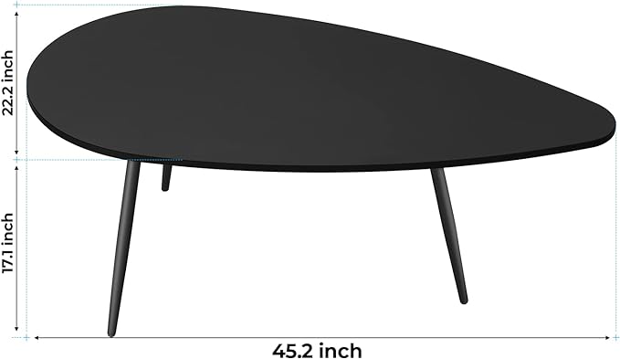 SAYGOER Black Small Coffee Table Modern Oval Coffee Tables Retro Center Table for Small Space Mid Century Coffee Table Rustic Accent Table for Living Room Home Office, Easy Assembly - LeafyLoom