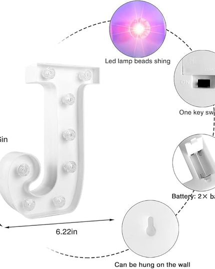 LED Letter Lights Sign Light Up Letters Sign for Night Light Wedding/Birthday Party Battery Powered Christmas Lamp Home Bar Decoration- (Colorful J) - LeafyLoom