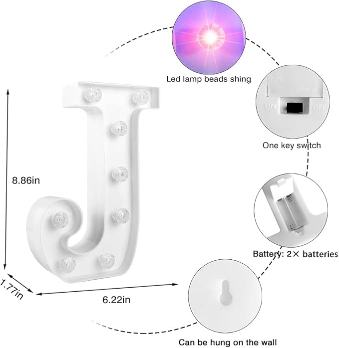 LED Letter Lights Sign Light Up Letters Sign for Night Light Wedding/Birthday Party Battery Powered Christmas Lamp Home Bar Decoration- (Colorful J) - LeafyLoom