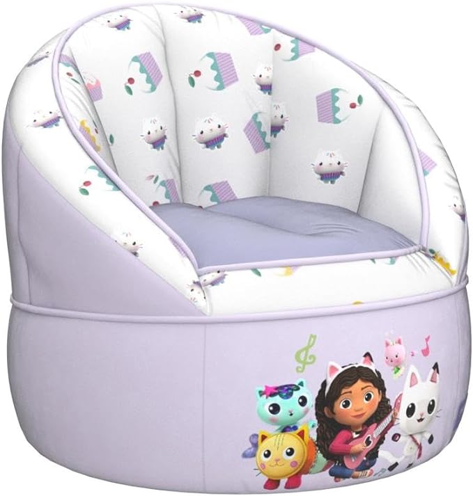 Idea Nuova Gabbys Dollhouse Purple Round Bean Bag Chair for Kids, Ages 3+, Large - LeafyLoom