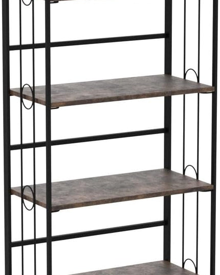 4NM No-Assembly 4 Tiers Folding Bookshelf Storage Shelves Vintage Bookcase Standing Racks Study Organizer Home Office - Rustic Brown and Black - LeafyLoom