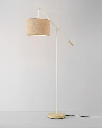 Globe Electric Serena 66" Floor Lamp, Matte White, Faux Wood Accents, Jute Shade, Dimmable Rotary Switch on Socket - LeafyLoom