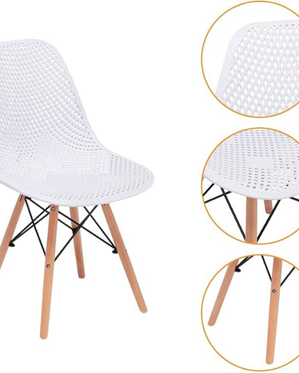 CangLong Dining Mid Century Modern Hollow Back Design Plastic Shell Armless Side Chair with Beech Wood Legs, Set of 2, White 1 - LeafyLoom