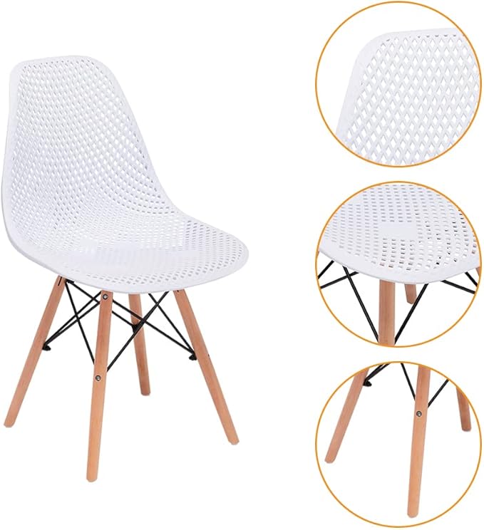 CangLong Dining Mid Century Modern Hollow Back Design Plastic Shell Armless Side Chair with Beech Wood Legs, Set of 2, White 1 - LeafyLoom