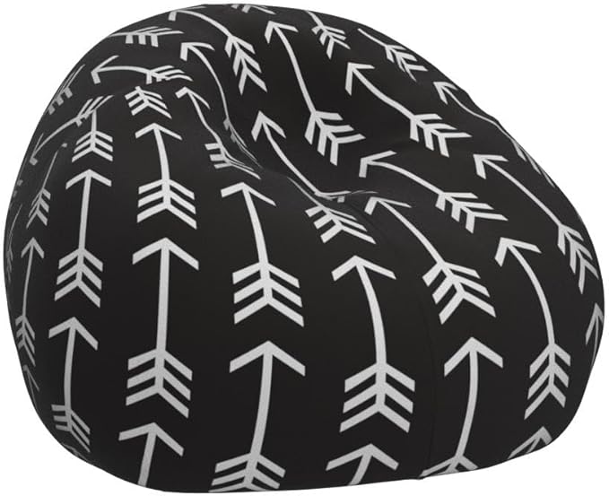 Posh Creations Bean Bag Chair for Kids, Teens, and Adults Includes Removable and Machine Washable Cover, Canvas White Arrows on Gray, 38in - Large - LeafyLoom