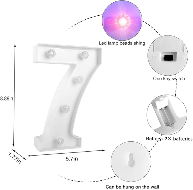 Glintee Decorative Led Light Up Number, Light Up Number Sign for Night Light Wedding Birthday Party Christmas Home Bar Decoration Number-(Number 7) - LeafyLoom