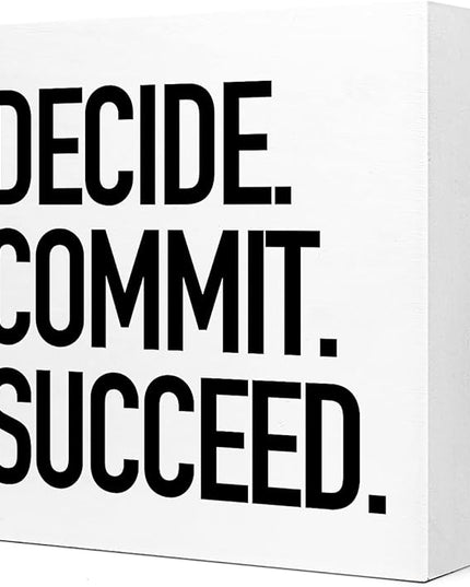 Decide Commit Succeed Wooden Sign Desk Decor,Motivational Fitness Gym Workout Quote Wood Block Sign Desk Decorations for Home Gym Office Desk Shelf Table Decor - LeafyLoom