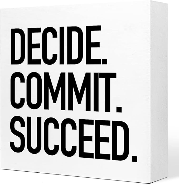 Decide Commit Succeed Wooden Sign Desk Decor,Motivational Fitness Gym Workout Quote Wood Block Sign Desk Decorations for Home Gym Office Desk Shelf Table Decor - LeafyLoom
