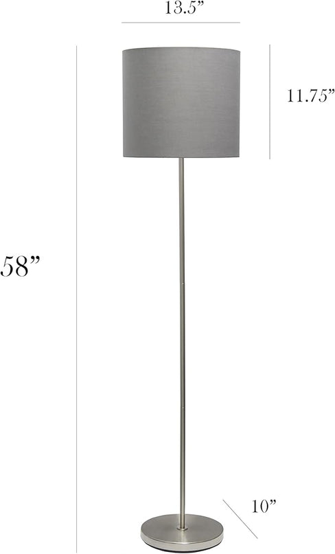 Simple Designs LF2004-GRY Brushed Nickel Stick Drum Shade Floor Lamp, Gray - LeafyLoom