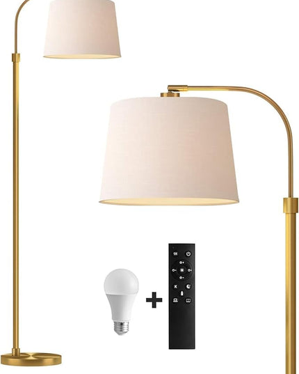 Oneach 62" Gold Floor Lamp for Living Rooms Tall Arc Standing Lamps with remote Bedrooms Industrial Corner Nursery Girls Kid Vintage Mid-Century Modern Reading Light Office(Bulb Included) - LeafyLoom